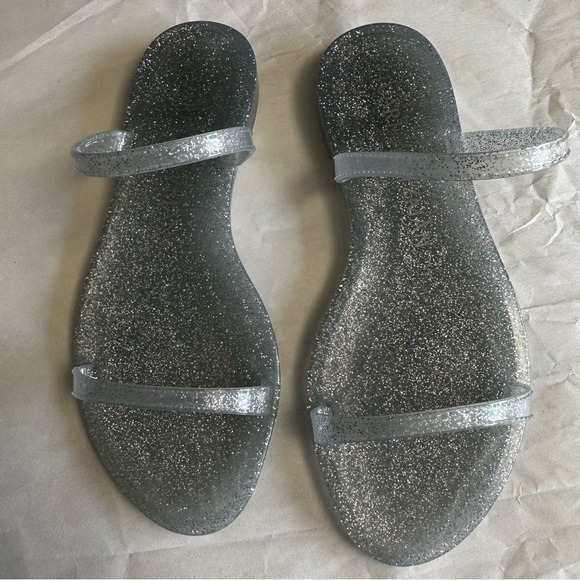 Stuart Weitzman Womens Sawyer Slide Silver Glitter Sparkle Jelly Sandals Slip On - Picture 2 of 9